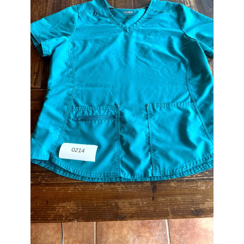 Scrubstar Ultimate Criss Cross Scrub Top Women XL Aqua Twill‎ V Neck Medical